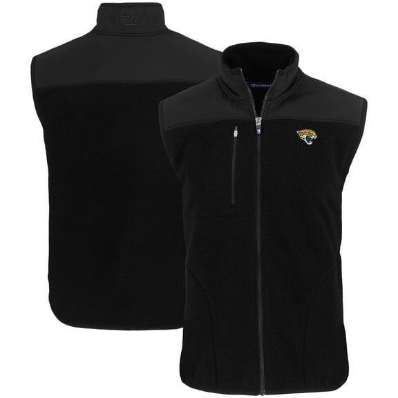 Men's Cutter & Buck Black Jacksonville Jaguars Primary Mark Cascade Eco Sherpa Fleece Full-Zip Vest