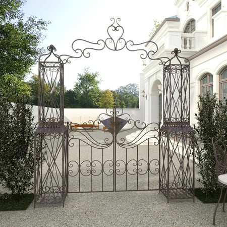 DecMode Traditional Metal Arch with Botanical Design Garden Arbors with Latch Lock Closure, 78"W x 94"H