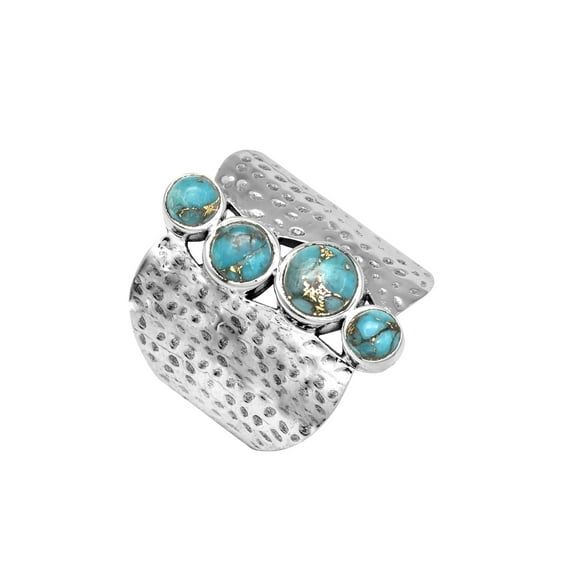 YoTreasure .925 Sterling Silver Turquoise Wide Band Bold Boho Ring
