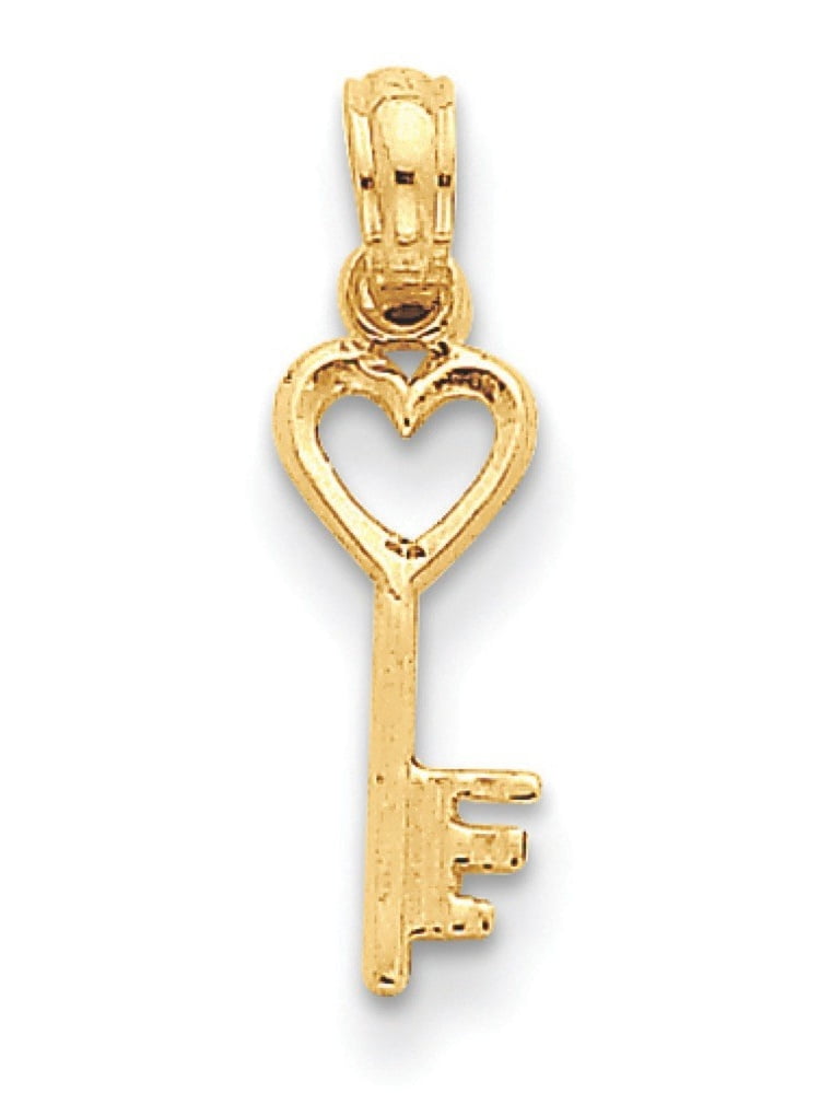 Heart Key Pendant Solid 14k Yellow Gold Love Charm Key To My Heart  10 x 19 mm 