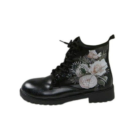 

Harsuny Ladies Work Non-Slip Short Bootie Fashion Lace Up Outdoor Comfort Floral Combat Boot White Rose 10.5