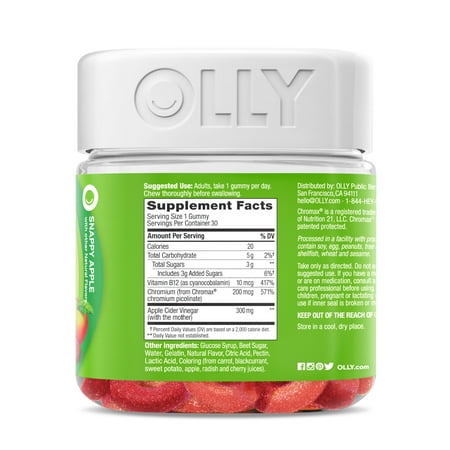 OLLY Metabolism Gummy Rings, Apple Cider Vinegar, Vitamin B12, Chromium, Apple Flavor, 30 Ct