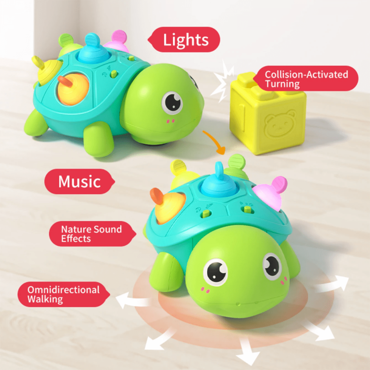 Musical Turtle Baby Toys 6 to 12 Months, Infant Light up Music Toys Tummy Time Development, Crawling Toy for 7 8 9 10+ Month Old, Easter Christmas for Babies Boy Girl
