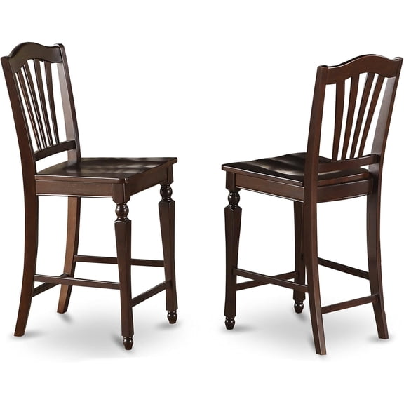 East West Furniture CHS-MAH-W Chelsea Counter Height Barstools - Slat Back Wooden Seat Chairs, Set of 2, Mahogany