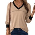 thumbnail image 2 of MingM Womens Blouses Long Sleeve V Neck T Shirts Casual Oversized Color Block Tops Fall Fashion Clothes,Khaki,2XL, 2 of 6