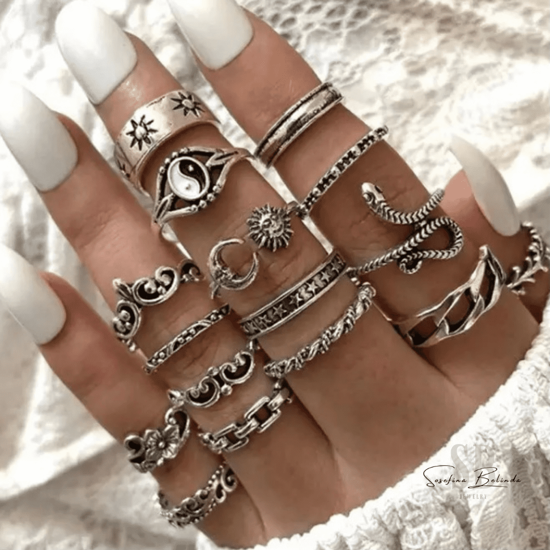 Yin and Yang Gold Boho Ring Set