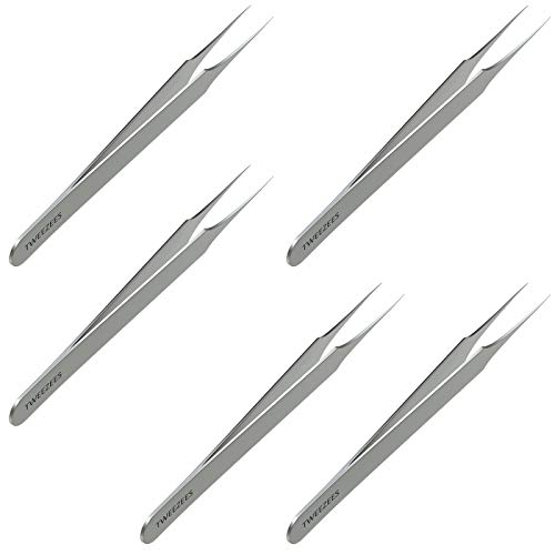 Ingrown Hair Tweezers Pointed Tip 5 Pack Precision Stainless Steel Extra Sharp and