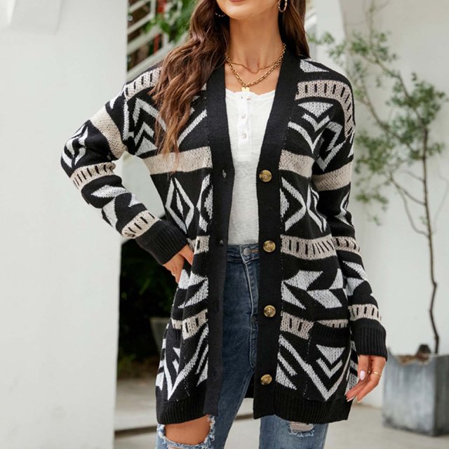 LOVZFMLL Cardigan for Women's Solid Color Cardigan Wool Sweater Pocket Recreational Long Sleeve Tops