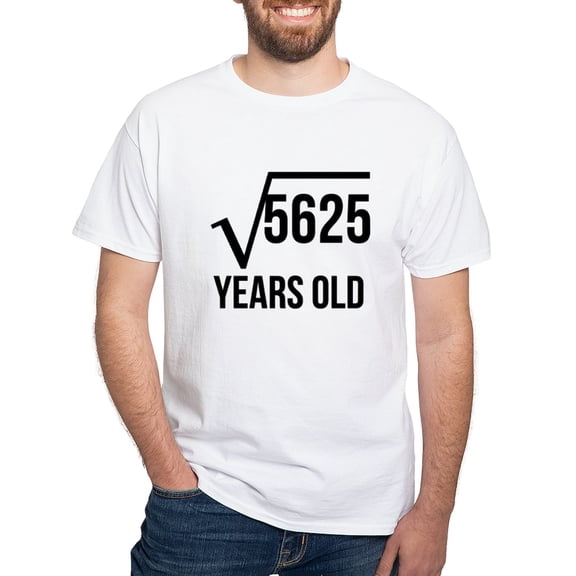 CafePress - 75 Years Old Square Root T Shirt - Men's White Classic Cotton T-Shirts