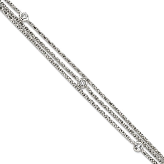 925 Sterling Silver Polished Multi Strand Cubic Zirconia Bracelet 7.5 Inch Strand Bracelet for Women