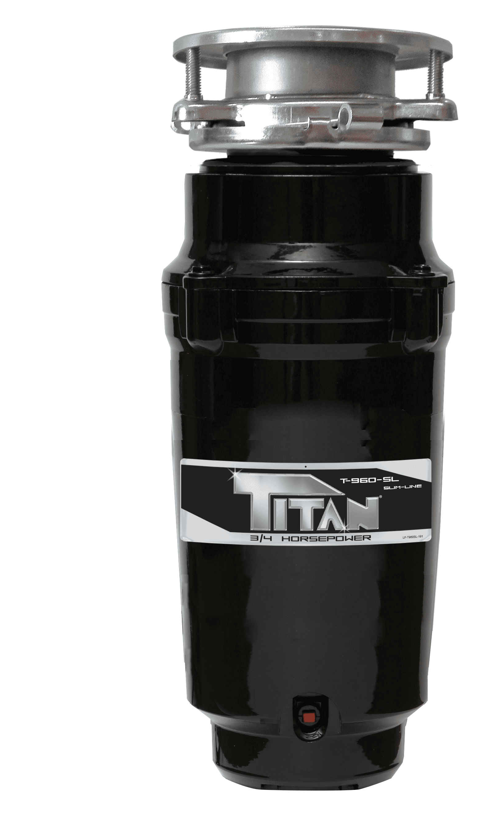 Titan 3/4 HP Slim Line Garbage Disposal for Confined Spaces, Featuring Bio Shield, and Attached