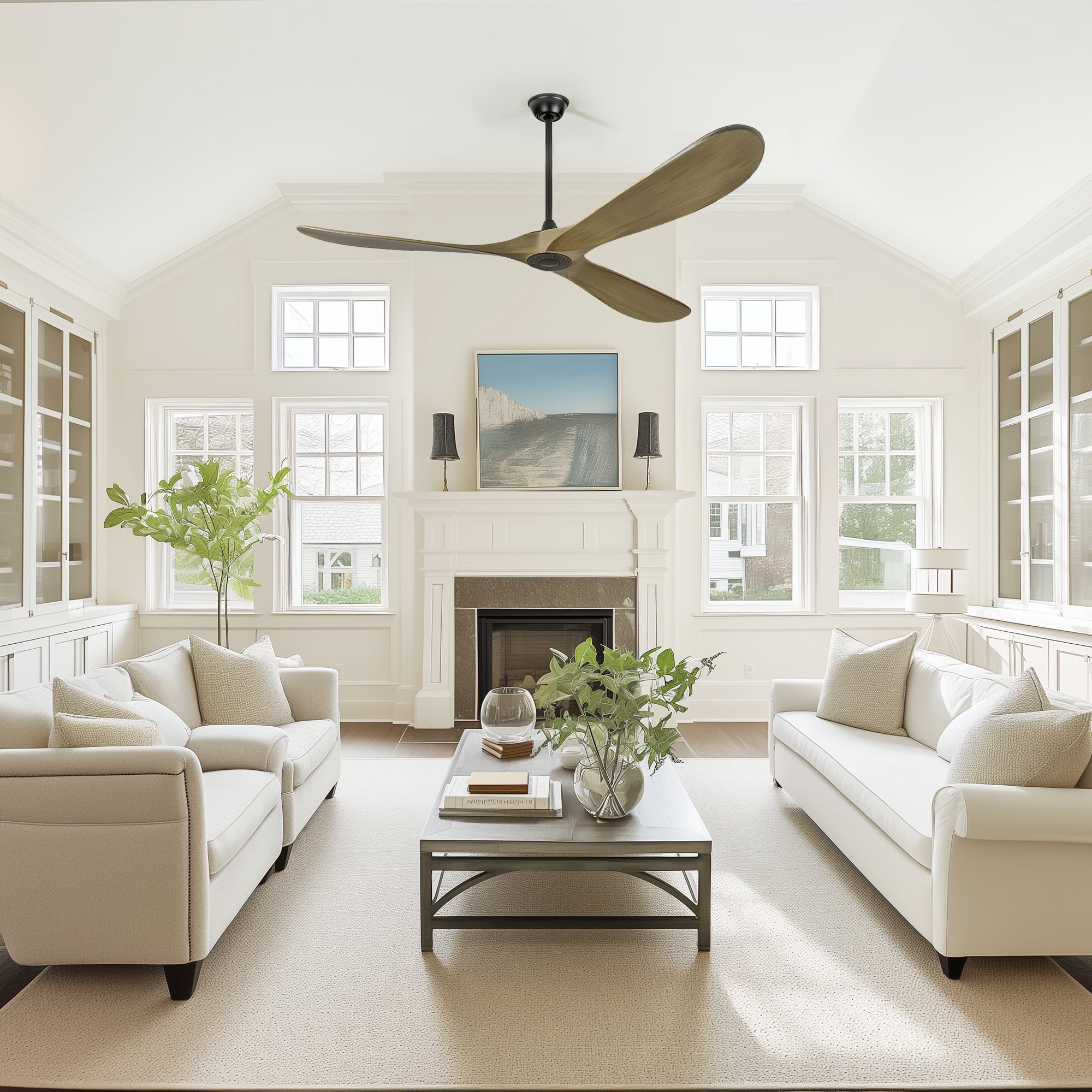 Ceiling Fan, 72 Inch Large Farmhouse Style Fan No Light for Household Indoor Room, Ash Brown