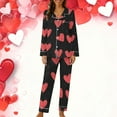 thumbnail image 2 of LYEAA Womens Valentine Pajamas Heart Print Lapel Long Sleeve Button Down Shirt and Pant Sleepwear Holiday Loungewear, 2 of 6