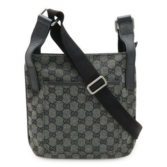 Pre-Owned GUCCI GG Canvas Shoulder Bag in Dark Gray and Black Leather (282529)