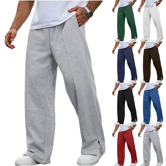Mens Athletic Sweatpants Split Hem Elastic Waist Casual Sweatpants With Back Pocket Solid Color Loose Fashion Lounge Trousers