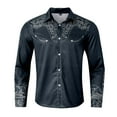 thumbnail image 3 of Hpapadks Mens Summer Shirts Retro Western Denim Pattern Print Long Sleeve Button Down Lapel Business Blouses Loose Dress Shirts for Men Navy M, 3 of 4