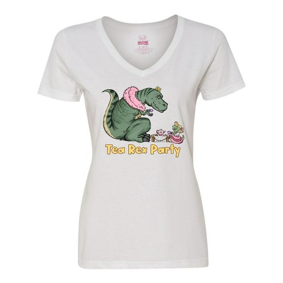 Inktastic Funny Tea Rex Party Women's V-Neck T-Shirt