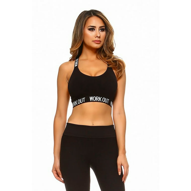 Work Out Logo Band Athletic Sports Bra