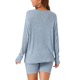 thumbnail image 3 of INSPIRAR CHIC Conjuntos de 2 Piezas para Mujeres, Conjuntos de Punto Acanalado a Juego, Top de Manga Larga con Pantalones Cortos de Ciclista, Sudaderas 2XL Azul Claro, 3 of 6