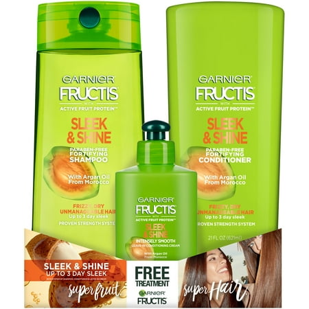 ($15 Value) Garnier Fructis Sleek & Shine 3-Piece, Shampoo, Conditioner & Leave-In Cream