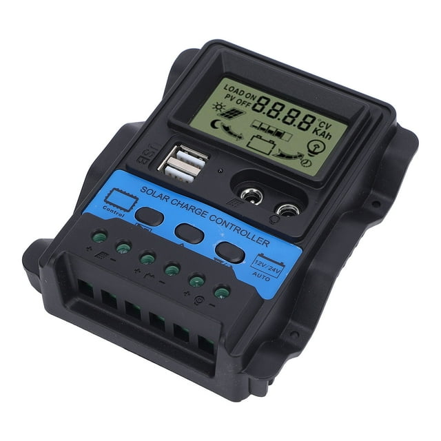 LCD Display Solar Charger Controller PWM Charging Technology with 5V USB Output for Phone Tablet 12V 24V Solar Power System