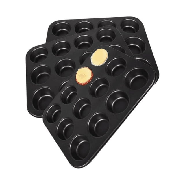 3 Molde Charola 12 Cupcakes Acero Anti- Adherente Repostería Negro