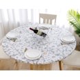 thumbnail image 6 of Rally Home Goods Indoor Outdoor Patio Round Fitted Vinyl Tablecloth, Flannel Backed & Elastic Edge, Oil & Waterproof Wipeable Cover, Floral White Pattern for 5-Seat Table of 36-42’’ Diameter, 6 of 8