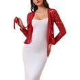 thumbnail image 1 of Inspire Chic Cárdigans Bolero para Mujeres con Encaje Floral Transparente, Cortos, Rojos, Talla S, 1 of 6