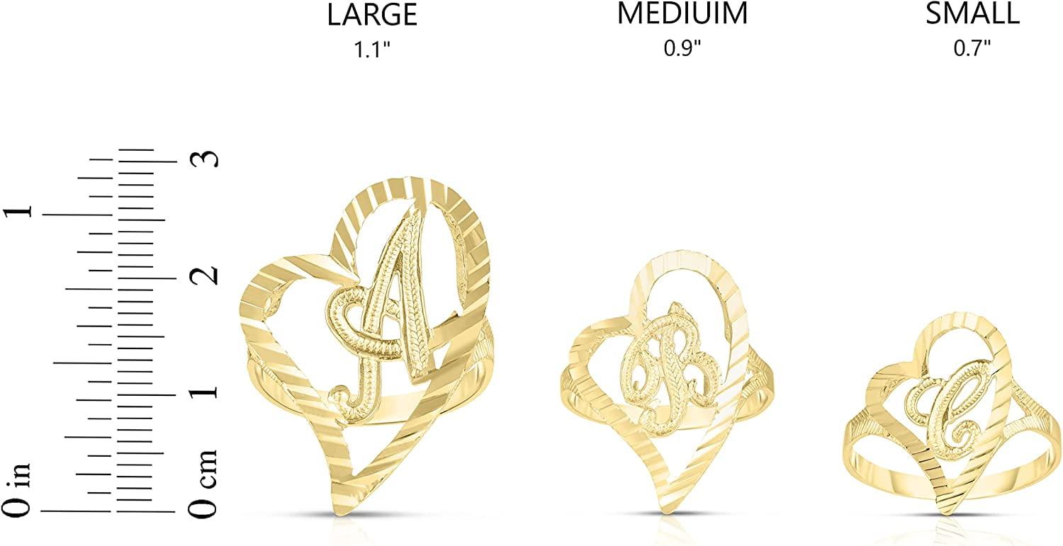 Floreo 10k Yellow Gold A-Z Cursive Letter and Heart Initial Ring, Small Heart (0.7")