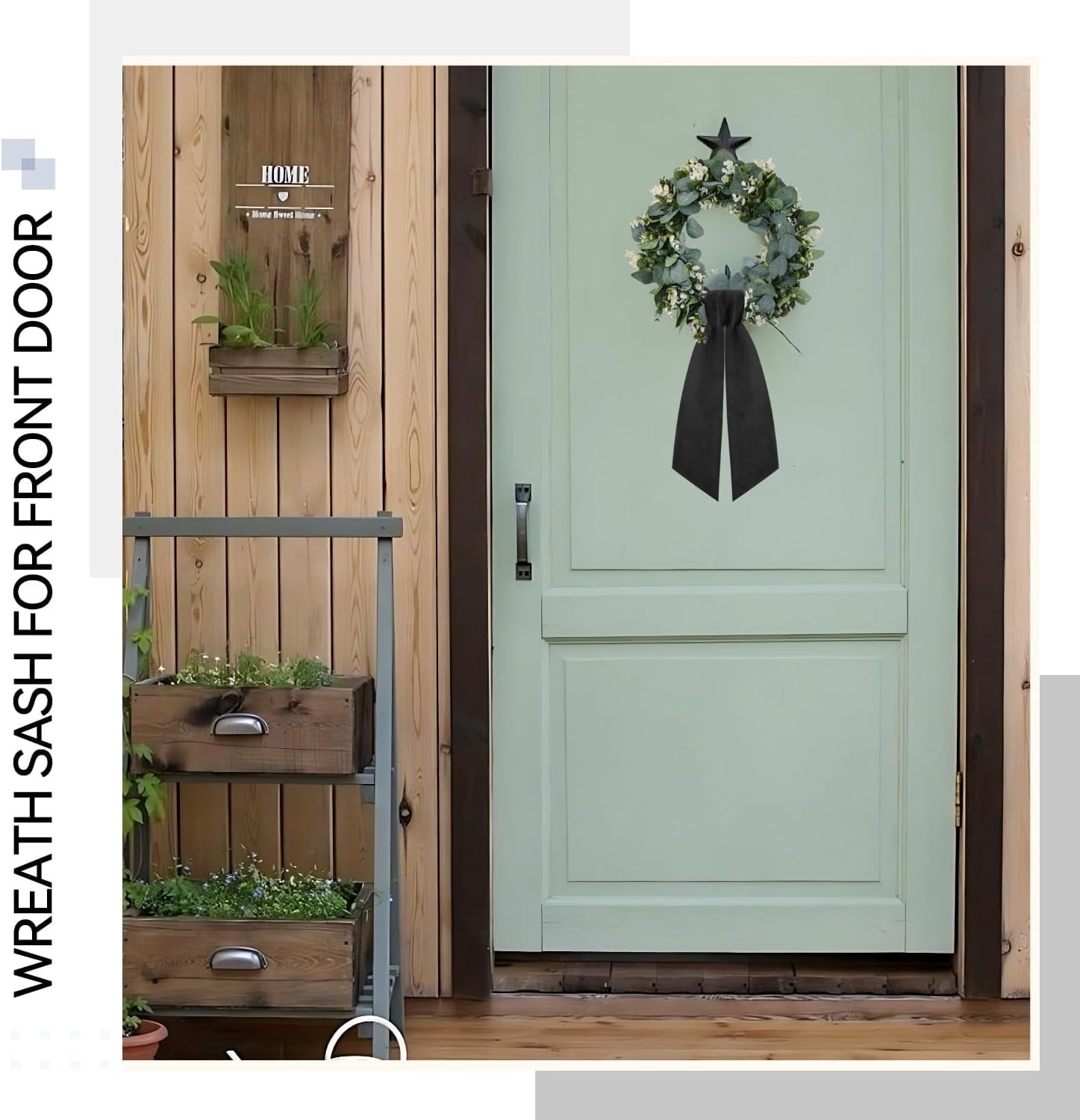 2 Pcs Black Wreath Sash for Front Door Linen Ribbon Bow Yard Porch Garland Home Decor