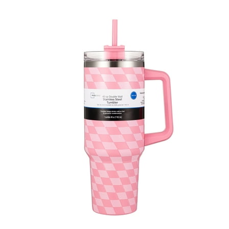 Mainstays 40oz Pink Diamond Pattern Tumbler Stainless Steel Double Wall