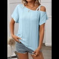thumbnail image 4 of Blusas Cruzadas de un Solo Hombro para Mujer, Camisetas de Verano con Hombros Descubiertos, Blusas Casuales de Corta con Ojales. Azul M, 4 of 8