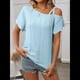 thumbnail image 4 of Blusas Cruzadas de un Solo Hombro para Mujer, Camisetas de Verano con Hombros Descubiertos, Blusas Casuales de Corta con Ojales. Azul L, 4 of 8