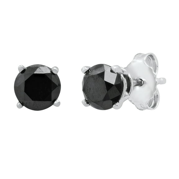 Dazzlingrock Collection Round Black Diamond Pushback Solitaire Stud Earrings (1.25 ctw, Color Black, Clarity Opaque) in 10K White Gold