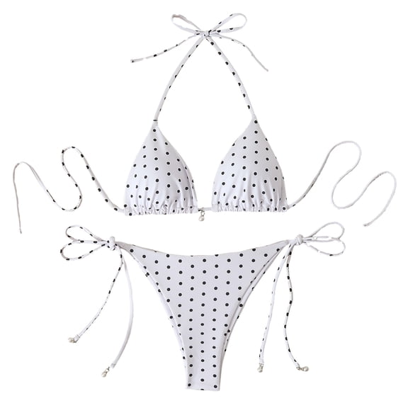 HOMBOM Bikini Bathing Suit for Women Swimwear Triangle Vacation White Polka Dot High Cut Womens Swimsuit