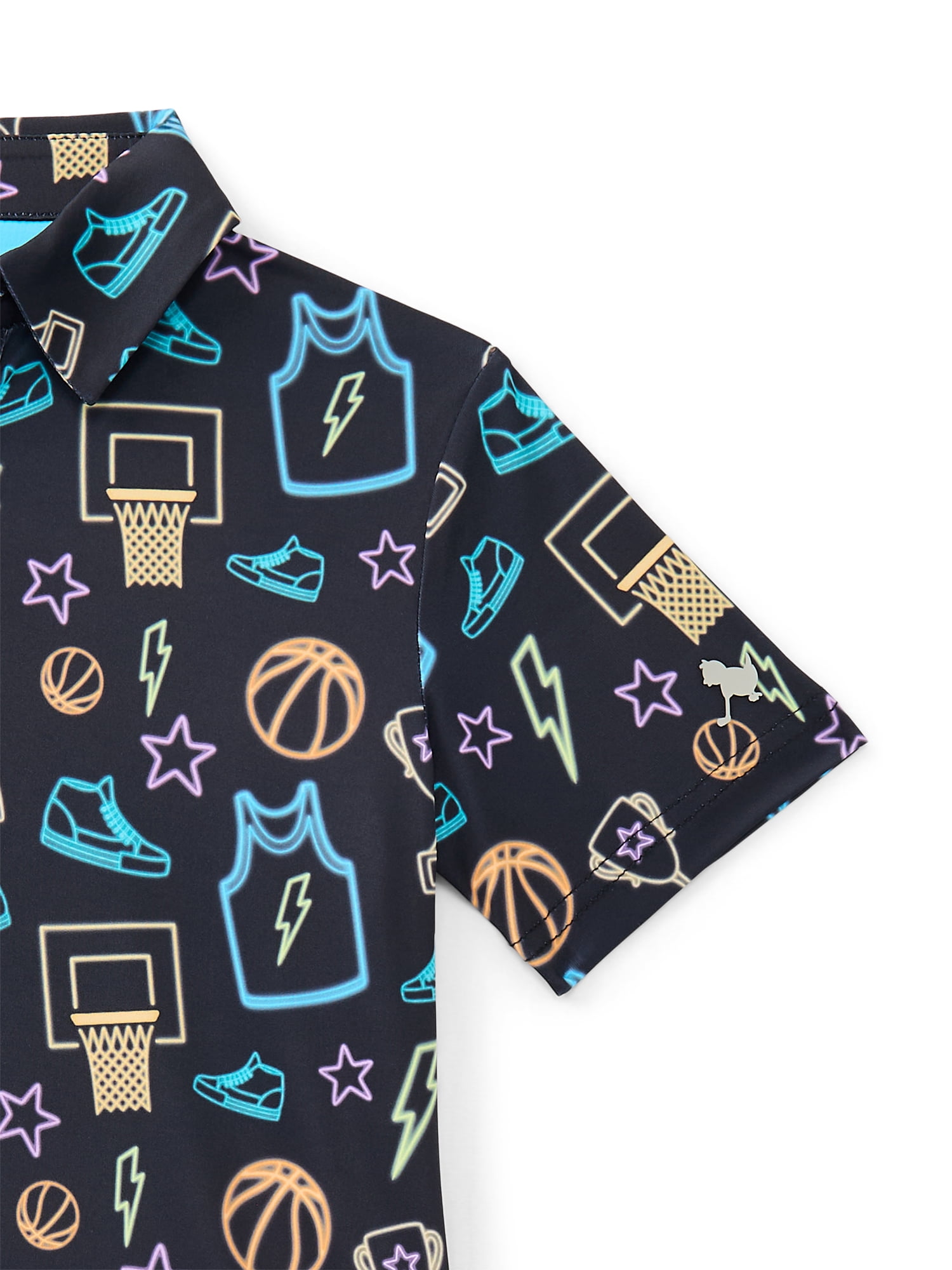 Birdie Bound Boy's Performance Neon Basketball Printed Golf Polo Shirt, Sizes XS-XL
