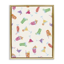 Stupell Industries Summertime Cocktails Patterns Food & Beverage Painting Gold Floater Framed Canvas Art Print Wall Art, 17 x 21