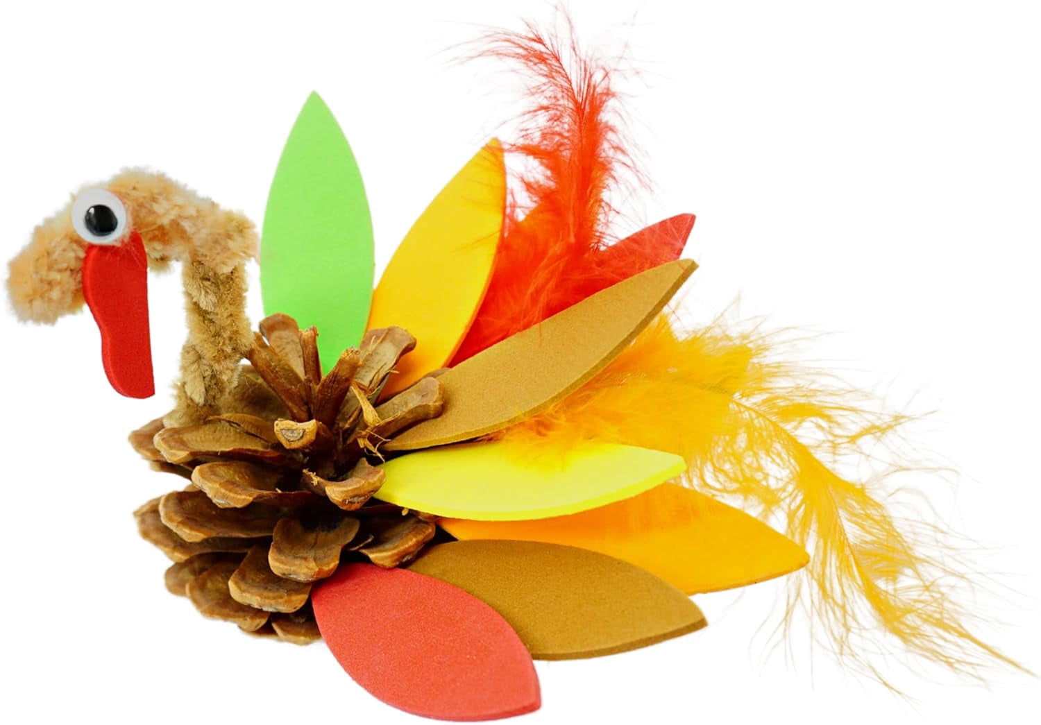 4E's Novelty 12 Pack Pinecone Turkey Craft Kit - DIY Thanksgiving Crafts for Kids & Adults, Turkey Arts and Crafts, Thanksgiving Table Decorations