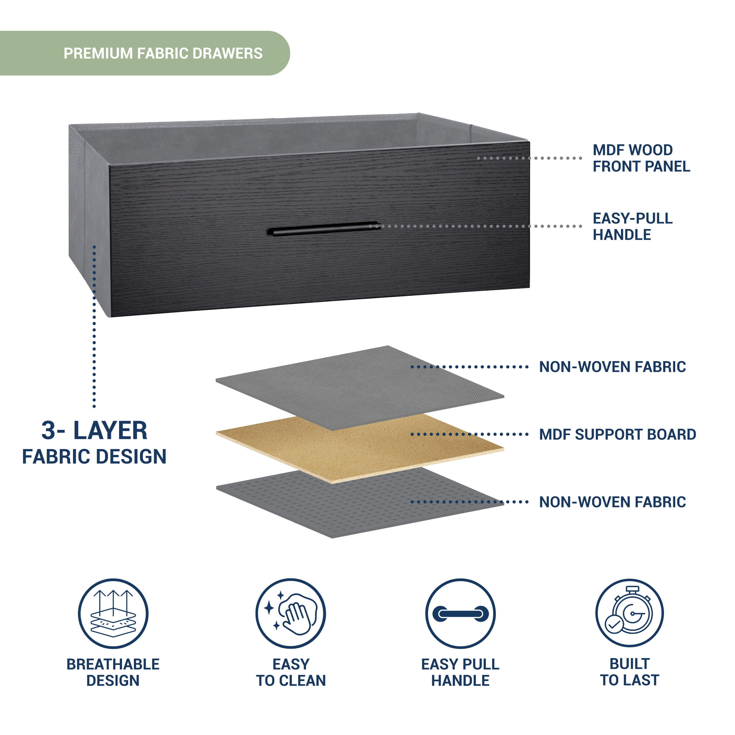 6-Drawer Dresser with Extra Large Fabric Bins, Wood Frame Storage Organizer for Bedroom, Living Room, or Hallway, Versatile Design Doubles as a TV Stand, Ideal for Home Organization, Black