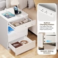 thumbnail image 5 of Hommpa Biometric Fingerprint Lock Nightstand with Charging Station, White Smart LED Bedside Table with Lockable Drawer for Gun Safe, Modern High Gloss 3 Drawers End Table for Bedroom, 5 of 12