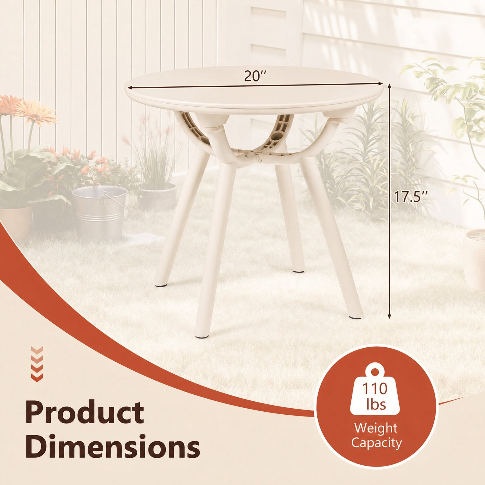 Furnibear Weather Resistant Circular Small End Table Set of 2 with Spacious Round Tops and Molded PP ABS Build for Poolside and Backyard, White
