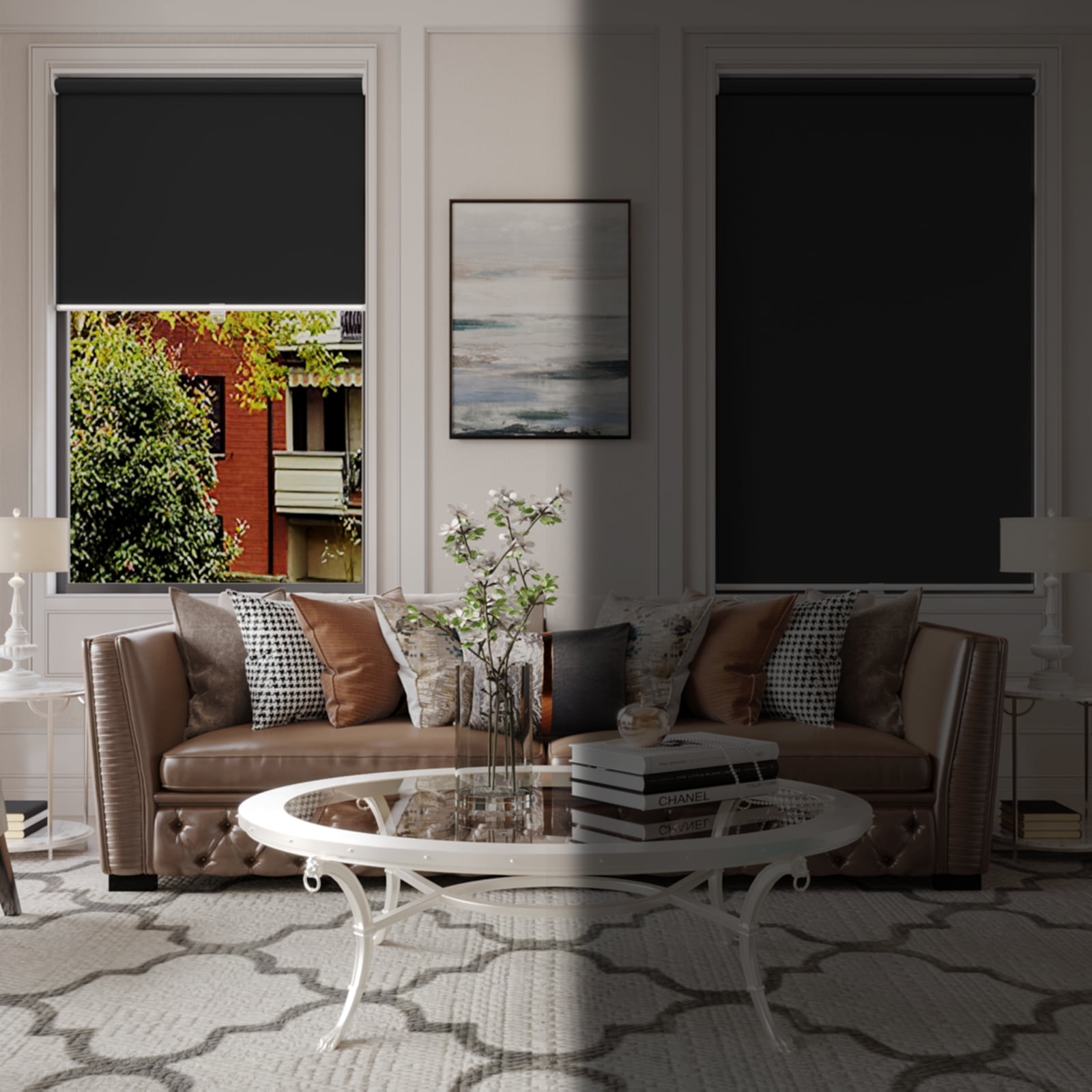 MYshade Cordless Blackout Roller Shades for Windows Black-37"W*72"H Room Darkening Rolled up Blinds with Spring System Pull Down Shades Window Blinds for Home