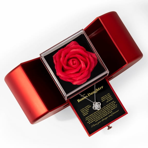 Merch By Anubhuti Love Knot Necklace for Daughter from Mom, Rose Gift Box Jewelry, Birthday Gift, Valentine’s Day & Mother’s Day Present