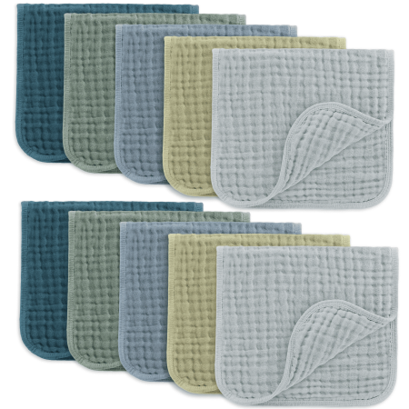 Comfy Cubs Muslin Burp Cloths - Large 100% Cotton Washcloths 6 Layers (Multi Boy 10-Pack 20 X10 )