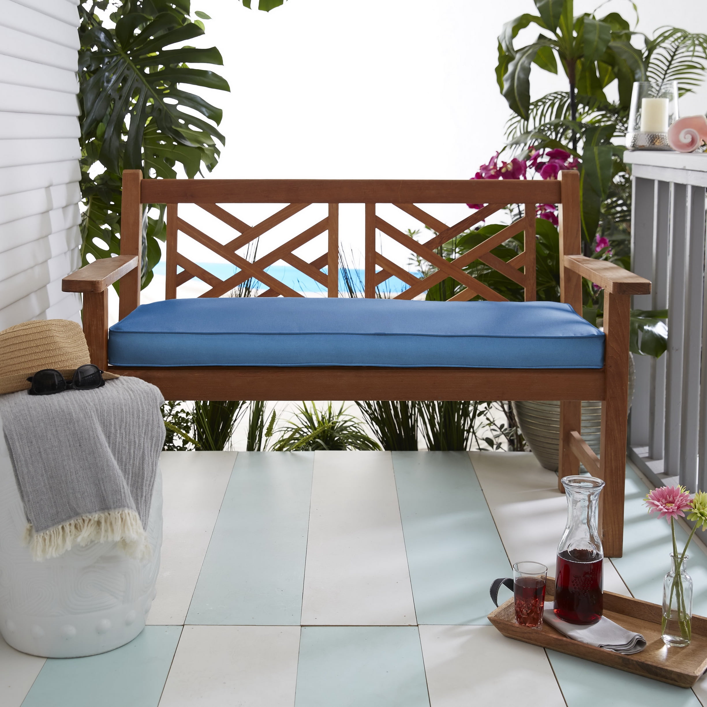 Light Blue Indoor/Outdoor Bench Cushion, Corded