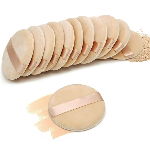 12 esponjas de algodón para polvo, redondas, portátiles, suaves, de 3,15 pulgadas, esponjas cosméticas, esponjas de polvo de terciopelo con mango de cinta para polvos sueltos, herramienta de maquillaj