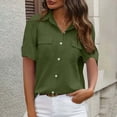 thumbnail image 2 of gakvbuo Summer Button-Up Shirts for women Button Down Tops Women'S Solid Color Pocket Blouses Short Sleeve Button-Up Turndown Collar Top, 2 of 7