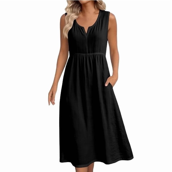 Linen Dress for Women Sleeveless Beach Vacation Flowy Gauze Lightweight Dresses Casual Trendy Cruise Outfits