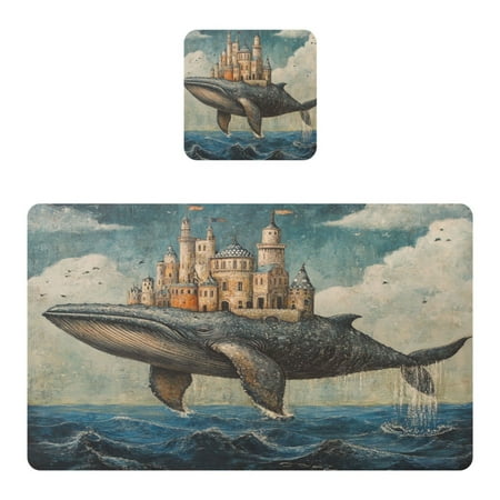 

Wobogo Whale Castle Placemats Coasters Set of 1 Heat-resistant Non-slip Easy to Clean Square Dinner Plate Mat