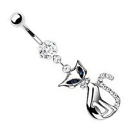 Body Accentz Belly Button Ring Navel CZ Cat Body Jewelry 14 Gauge